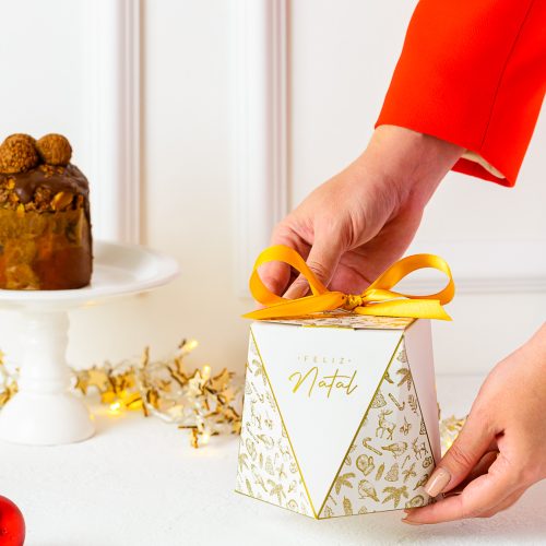Caixa para mini panetone 100g, BRILHO DE NATAL, pacote com 10 unidades