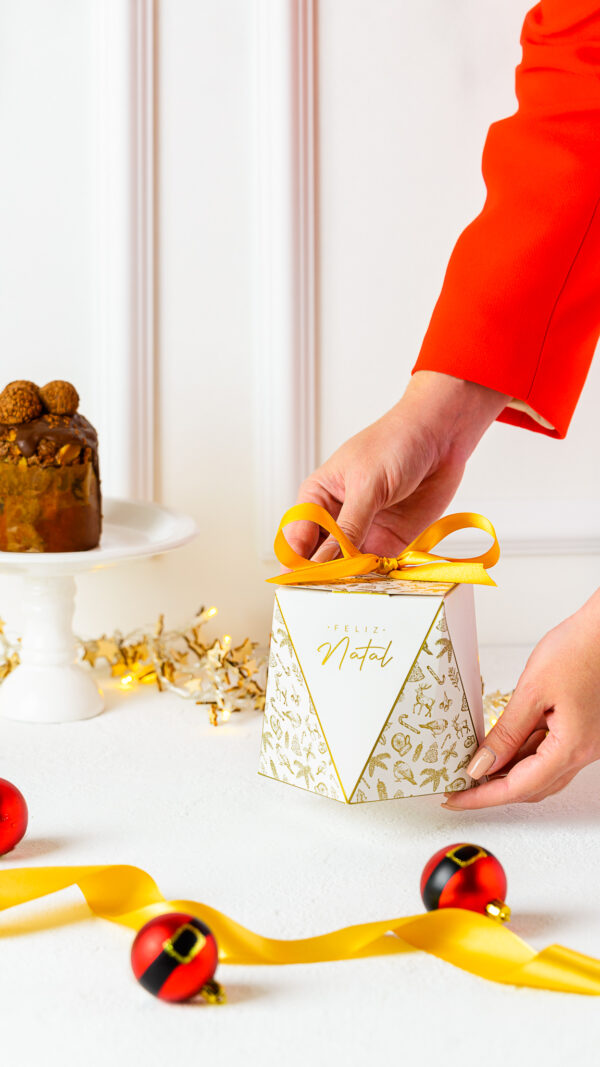 Caixa para mini panetone 100g, BRILHO DE NATAL, pacote com 10 unidades