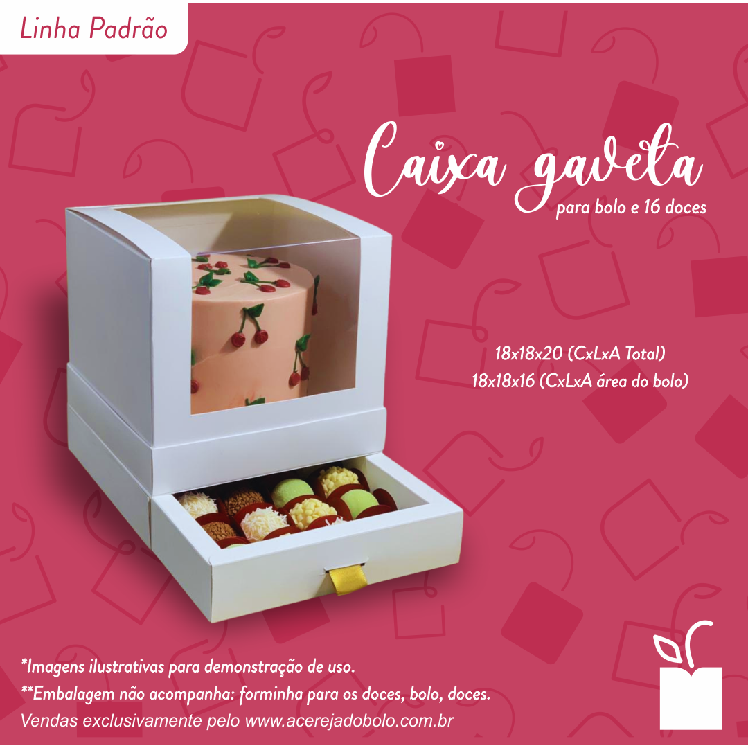 Caixa branca para bolo com gaveta para 16 doces, pacote com 10 unidades