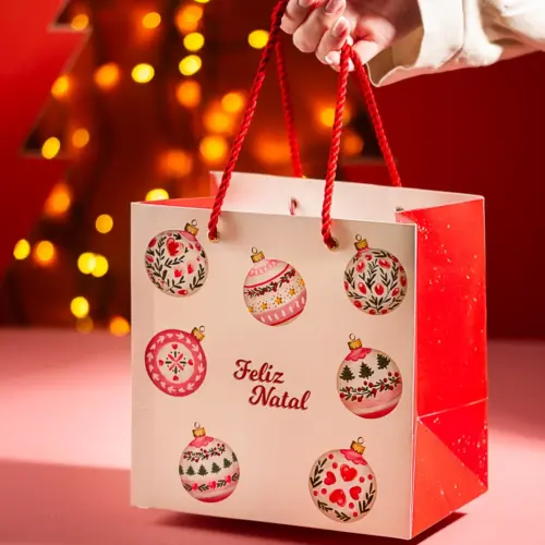 Sacola Pequena, BOLINHAS DE NATAL, pacote com 10 unidades