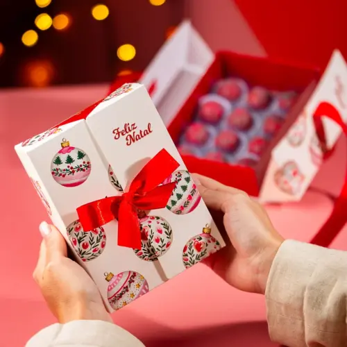 Caixa para 12 doces, BOLINHAS DE NATAL, pacote com 10 unidades