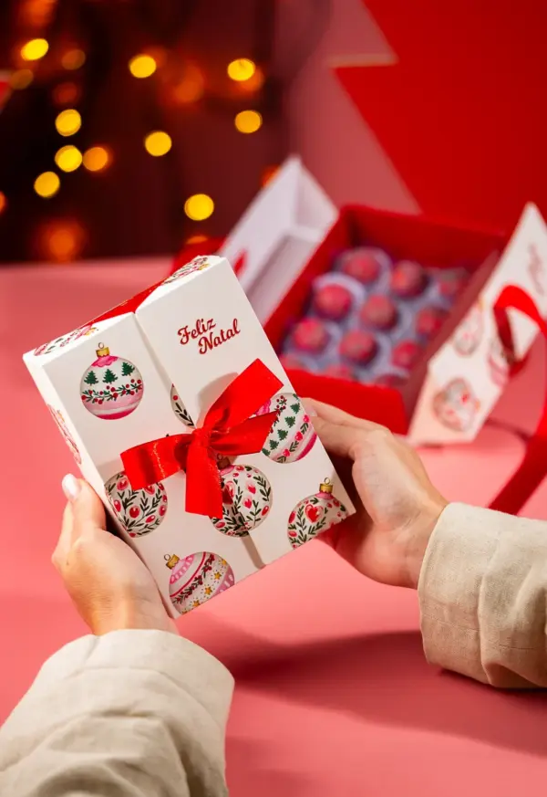 Caixa para 12 doces, BOLINHAS DE NATAL, pacote com 10 unidades
