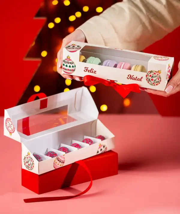 Caixa para 6 doces, BOLINHAS DE NATAL, pacote com 10 unidades