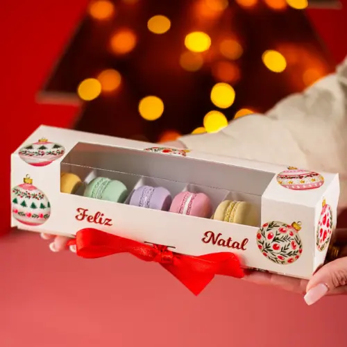 Caixa para 6 doces, BOLINHAS DE NATAL, pacote com 10 unidades