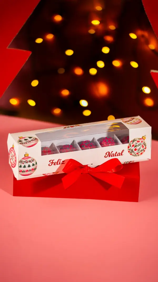 Caixa para 6 doces, BOLINHAS DE NATAL, pacote com 10 unidades