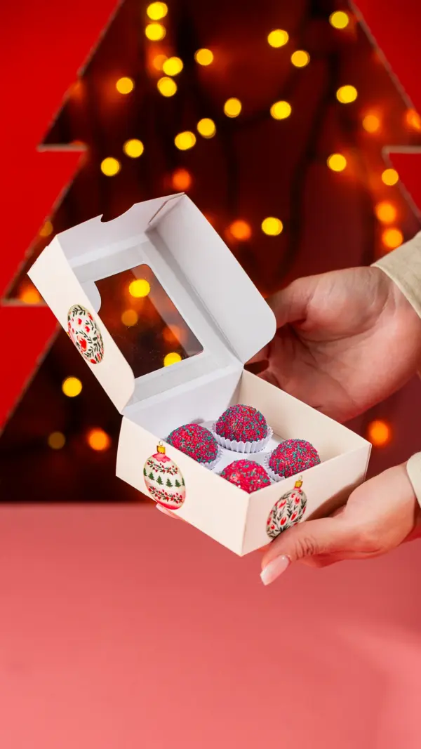 Caixa para 4 doces, BOLINHAS DE NATAL, pacote com 10 unidades