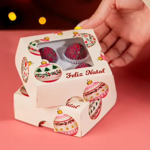 Caixa para 4 doces, BOLINHAS DE NATAL, pacote com 10 unidades