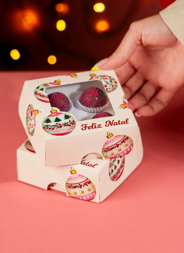 Caixa para 4 doces, BOLINHAS DE NATAL, pacote com 10 unidades