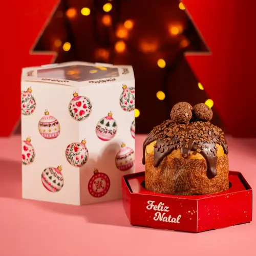 Caixa para panetone 500g, BOLINHAS DE NATAL, pacote com 10 unidades