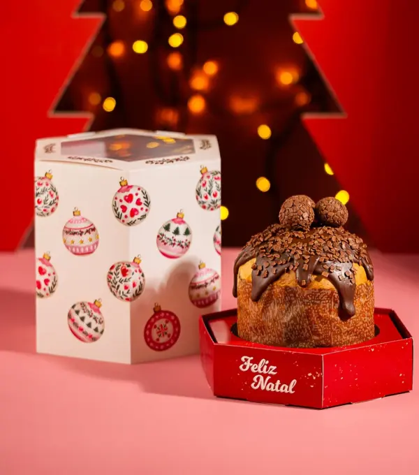 Caixa para panetone 500g, BOLINHAS DE NATAL, pacote com 10 unidades
