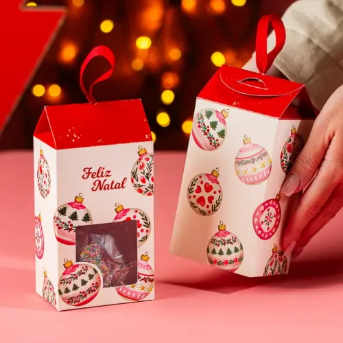 Caixa para drageados, BOLINHAS DE NATAL, pacote com 10 unidades