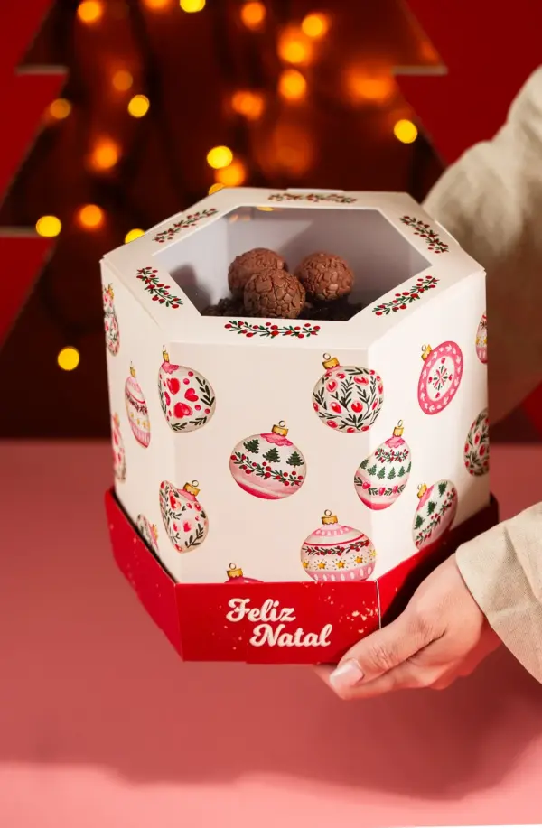 Caixa para panetone 500g, BOLINHAS DE NATAL, pacote com 10 unidades