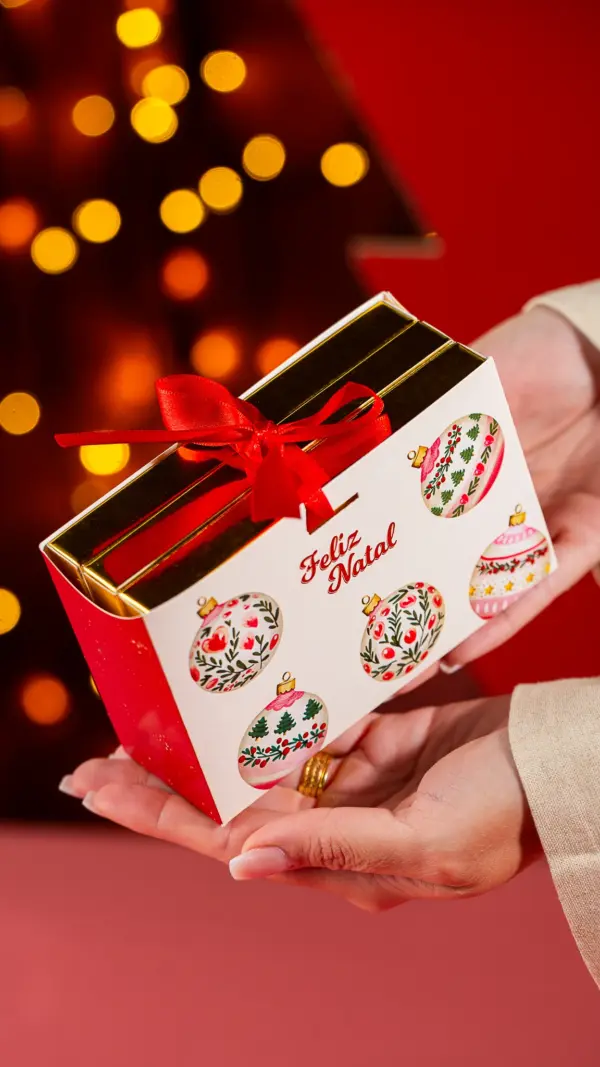 Caixa para trio de barras, BOLINHAS DE NATAL, pacote com 10 unidades