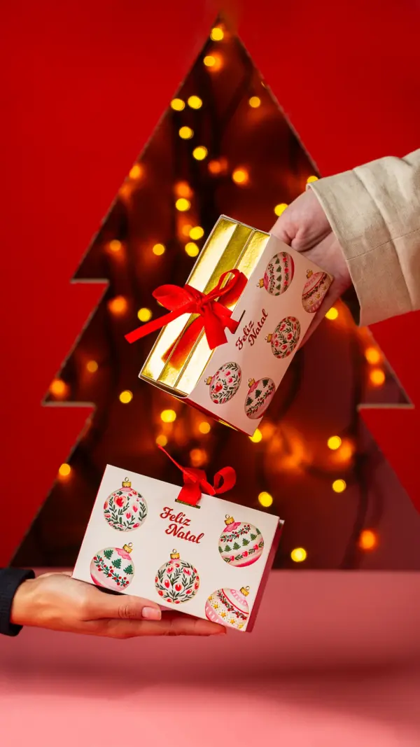Caixa para trio de barras, BOLINHAS DE NATAL, pacote com 10 unidades