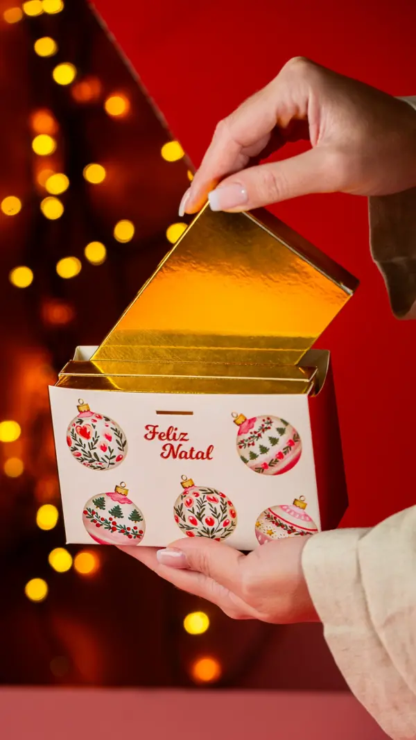 Caixa para trio de barras, BOLINHAS DE NATAL, pacote com 10 unidades