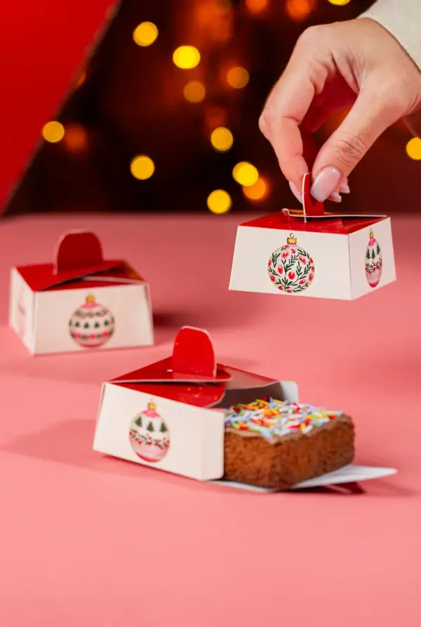 Caixa para brownie, BOLINHAS DE NATAL, pacote com 10 unidades