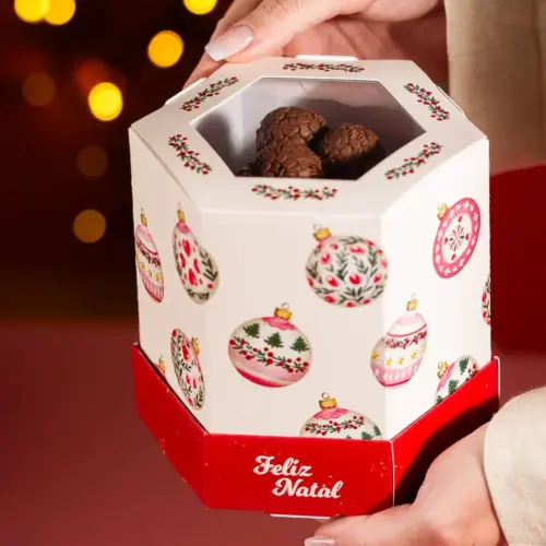 Caixa para mini panetone 100g, BOLINHAS DE NATAL, pacote com 10 unidades