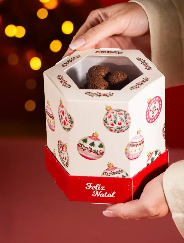 Caixa para mini panetone 100g, BOLINHAS DE NATAL, pacote com 10 unidades