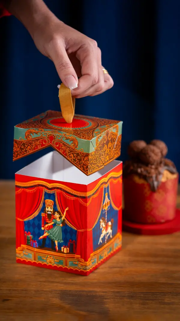 Caixa para mini panetone 100g, ESPETÁCULO DE NATAL, pacote com 10 unidades