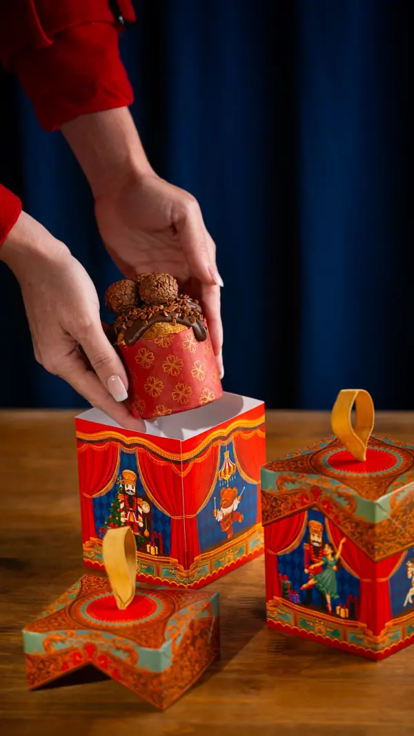 Caixa para mini panetone 100g, ESPETÁCULO DE NATAL, pacote com 10 unidades