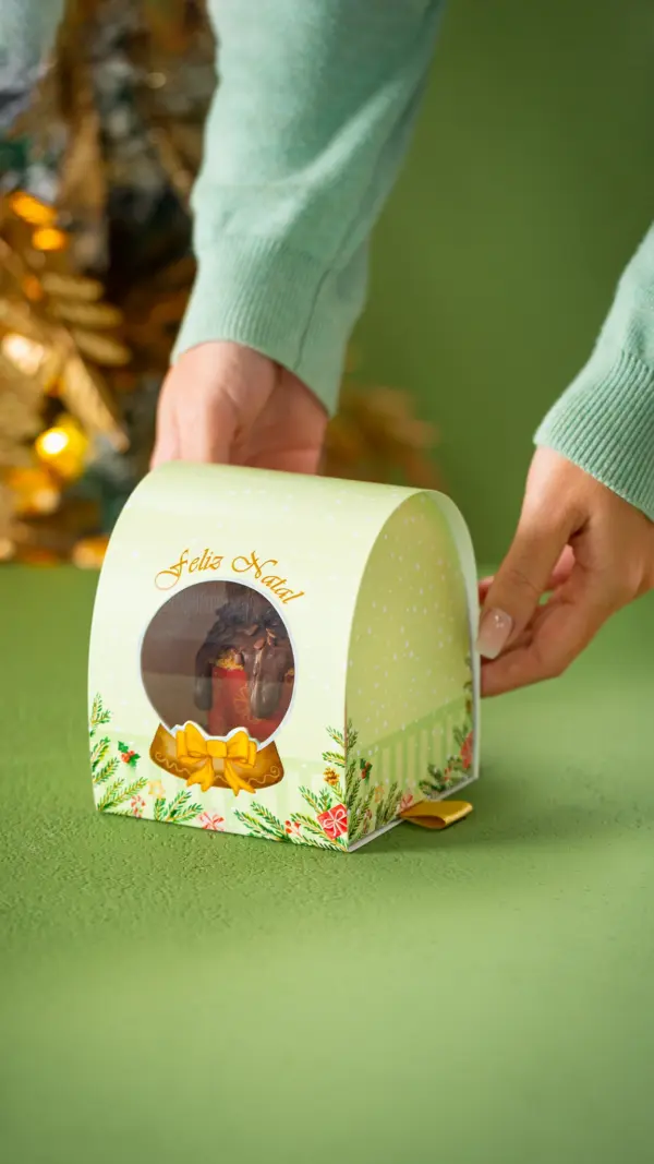 Caixa para mini panetone 100g, GLOBO DE NEVE, pacote com 10 unidades