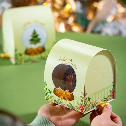 Caixa para mini panetone 100g, GLOBO DE NEVE, pacote com 10 unidades