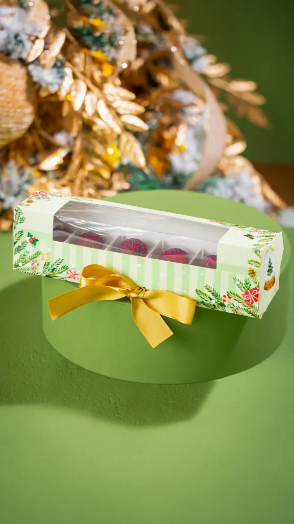 Caixa para 6 doces, GLOBO DE NEVE, pacote com 10 unidades