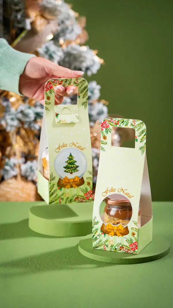 Suporte para chocotone no pote, GLOBO DE NEVE, pacote com 10 unidades
