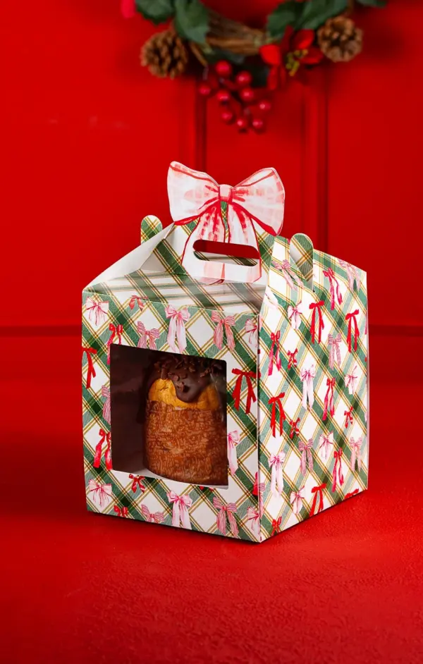 Caixa para panetone 500g, LAÇOS, pacote com 10 unidades